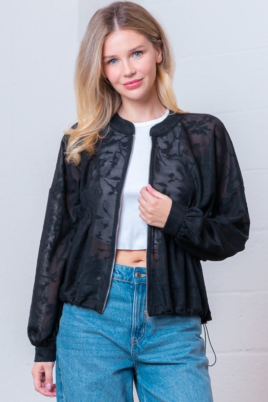 Long Sleeve Front Zipper Bungee Cord Jacket