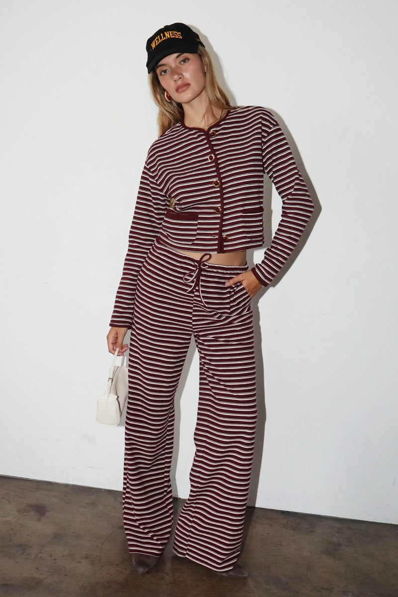 Striped Knit Wide Leg Pants | Soft Relaxed Fit Lounge Pants