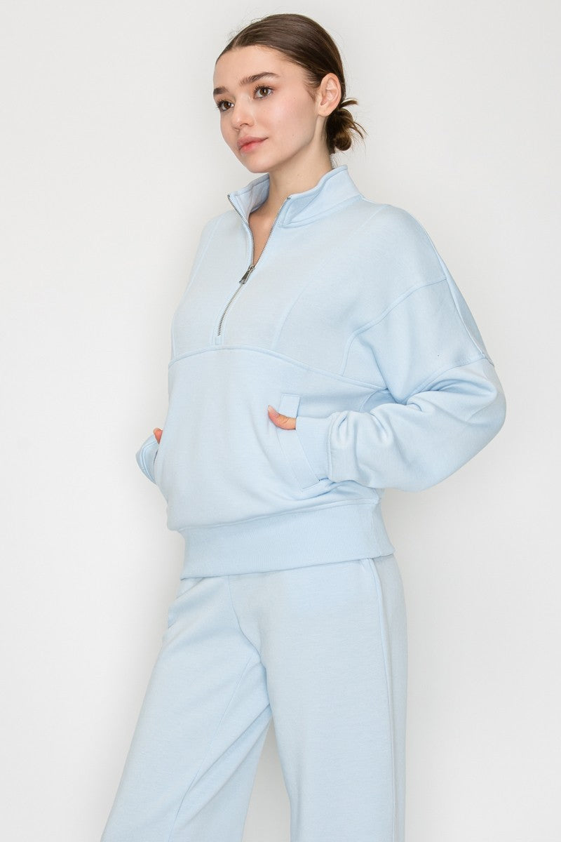 Mock Neck Half Zip Up Top