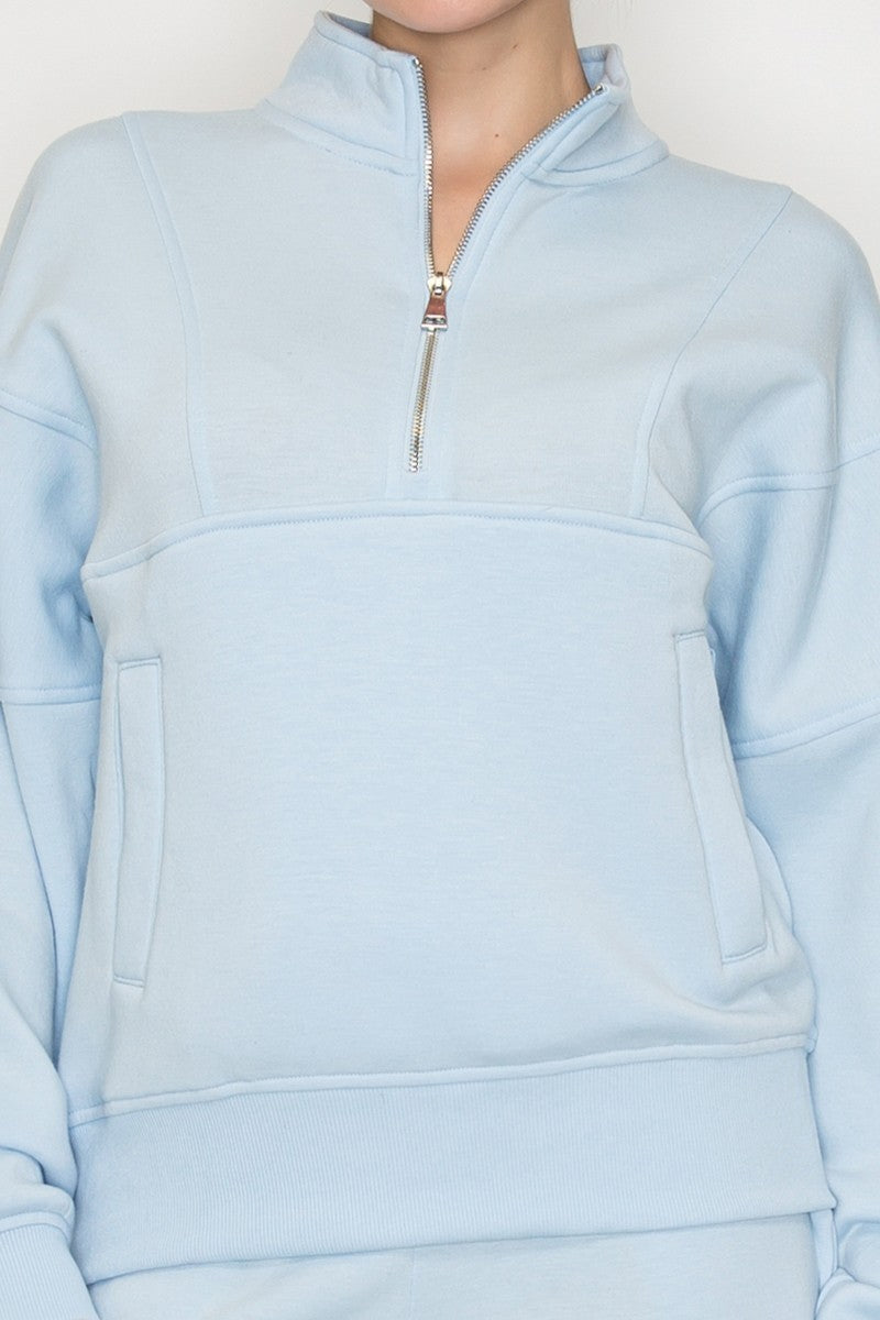 Mock Neck Half Zip Up Top
