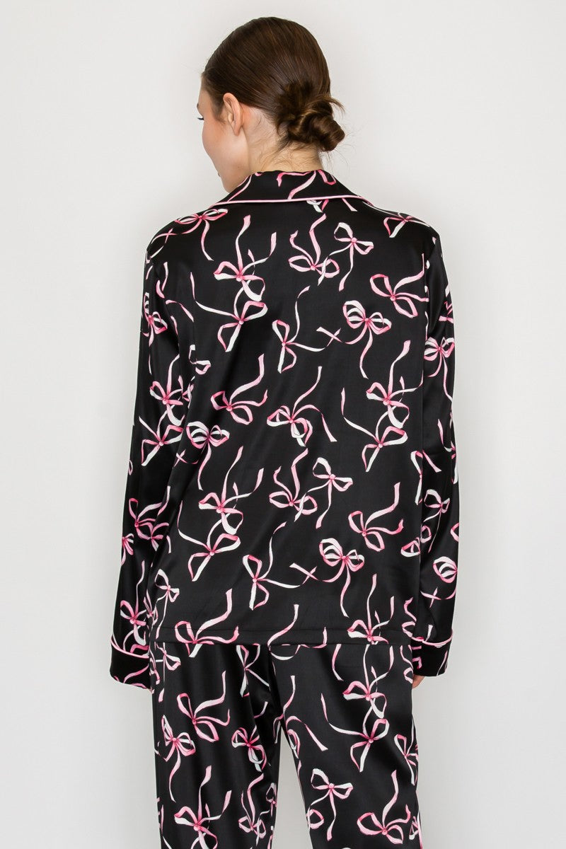 Ribbon Printed Pajama Top