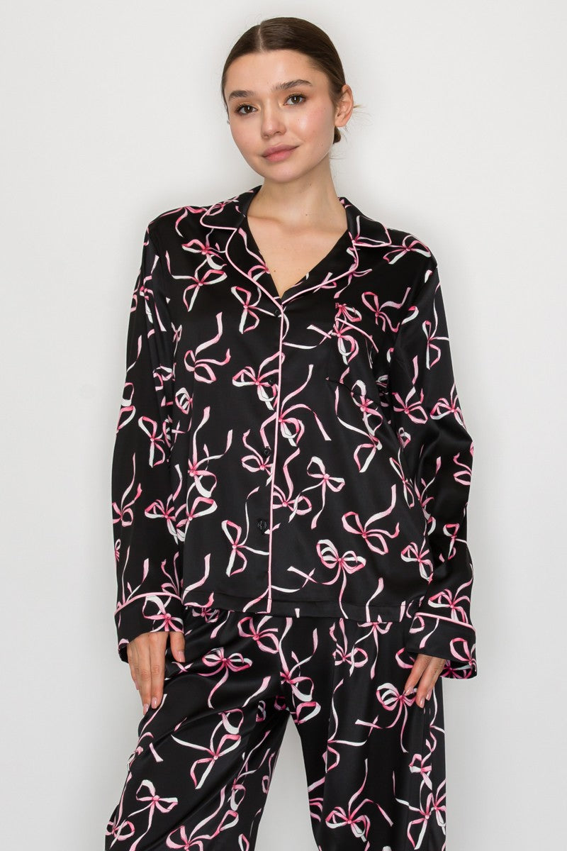 Ribbon Printed Pajama Top