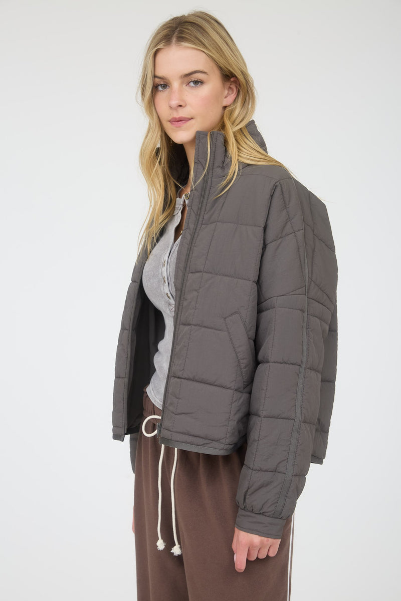 Quilted Square Zip Up Puffer Jacket