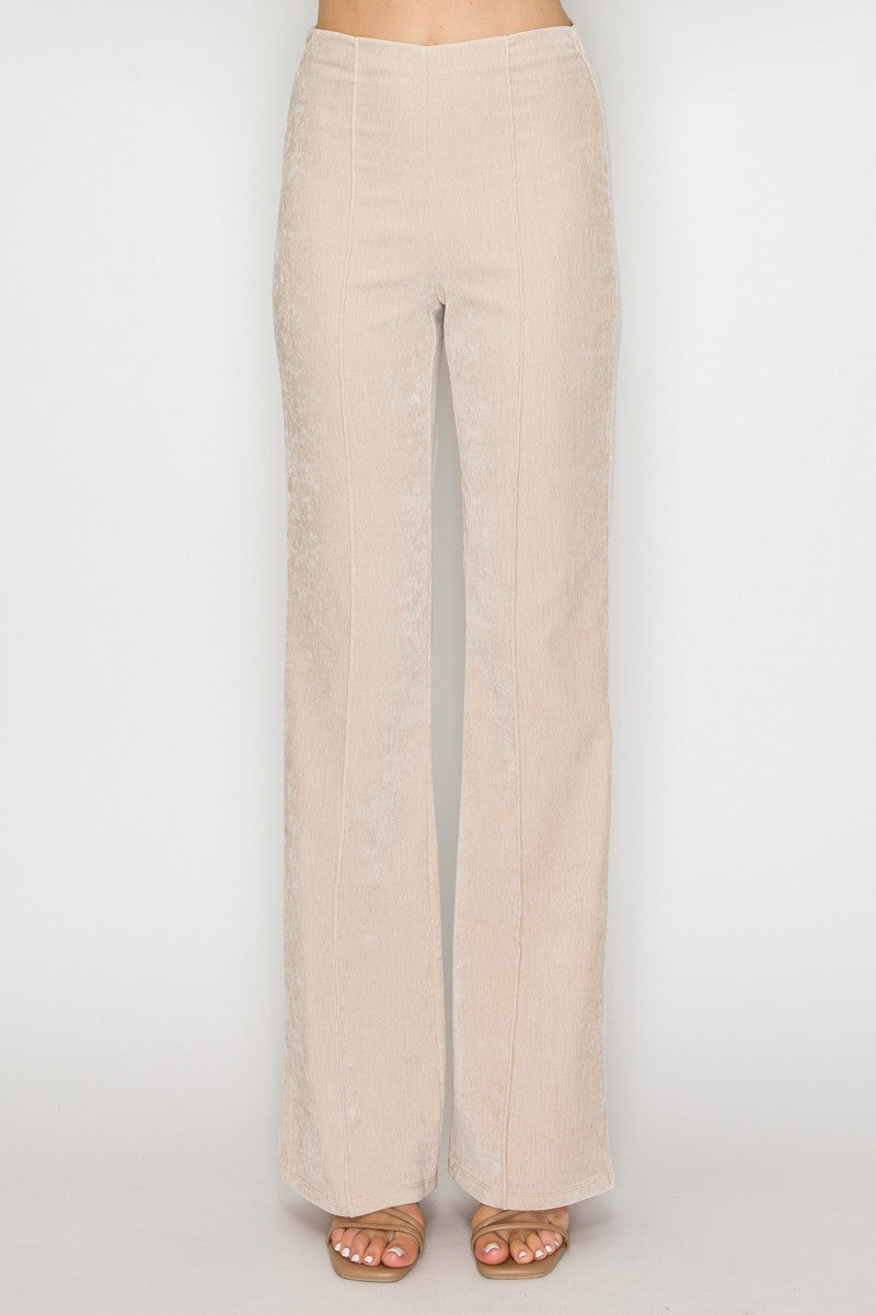 Chic fit and flare pants in a soft beige hue, featuring a tailored cut for a flattering silhouette, perfect for Long Island boutique fashion.
