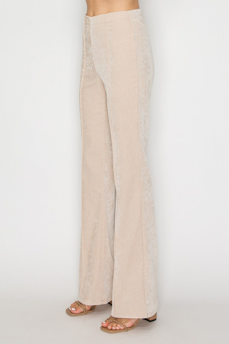 Chic fit and flare pants in a soft beige hue, featuring a tailored cut for a flattering silhouette, perfect for Long Island boutique fashion.