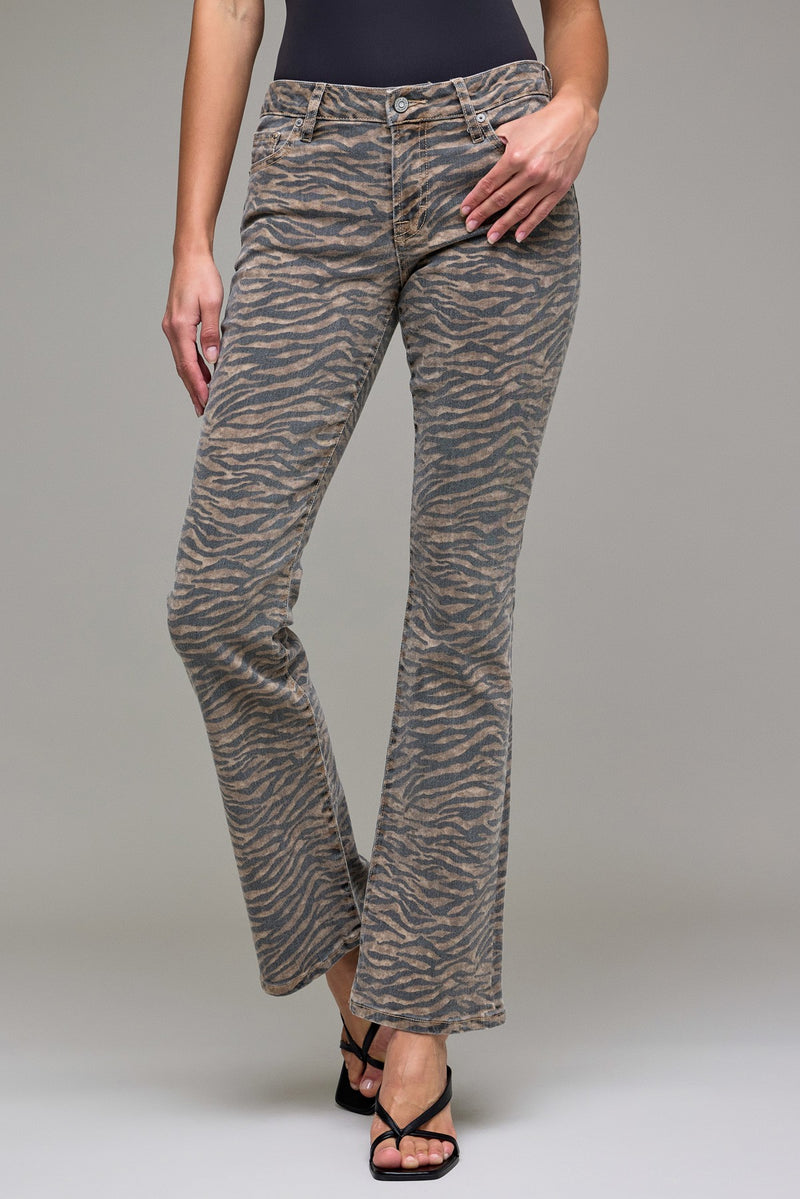 Tiger Print Low Rise Bootcut Jeans