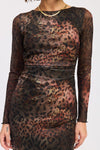 Mini Open Back Mesh Animal Print Dress