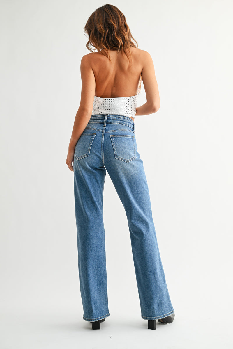 JBD Waistband Detail Wide Leg Jean