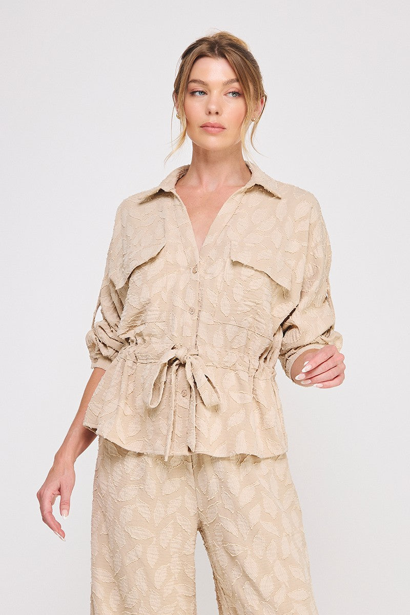 Jacquard Utility Tie-Waist Blouse