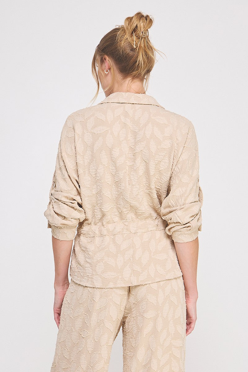 Jacquard Utility Tie-Waist Blouse