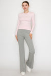 Heathered gray fit and flare pants with a comfortable waistband, perfect for stylish comfort in Long Island boutique fashion.