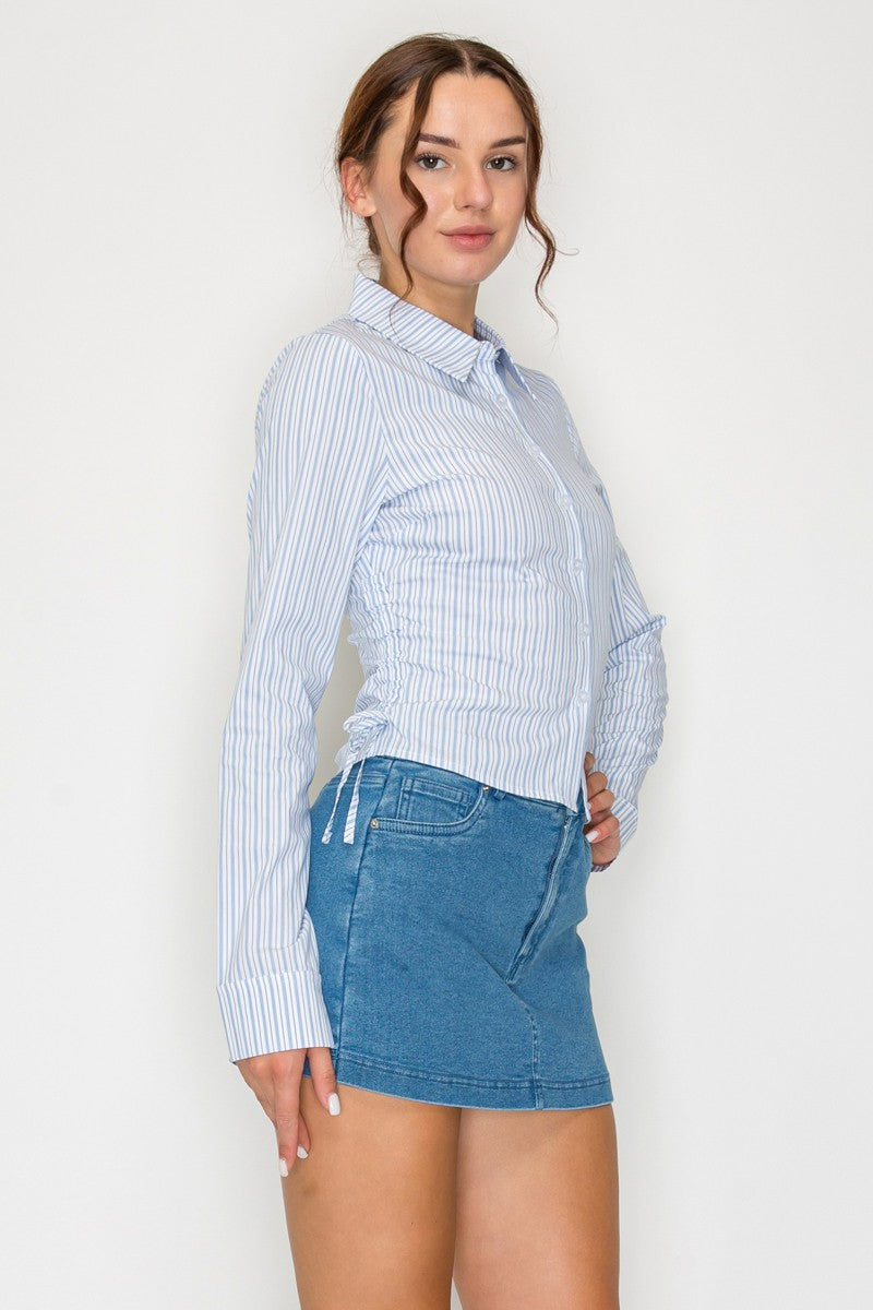 Stripe Side Ruched Shirt Top