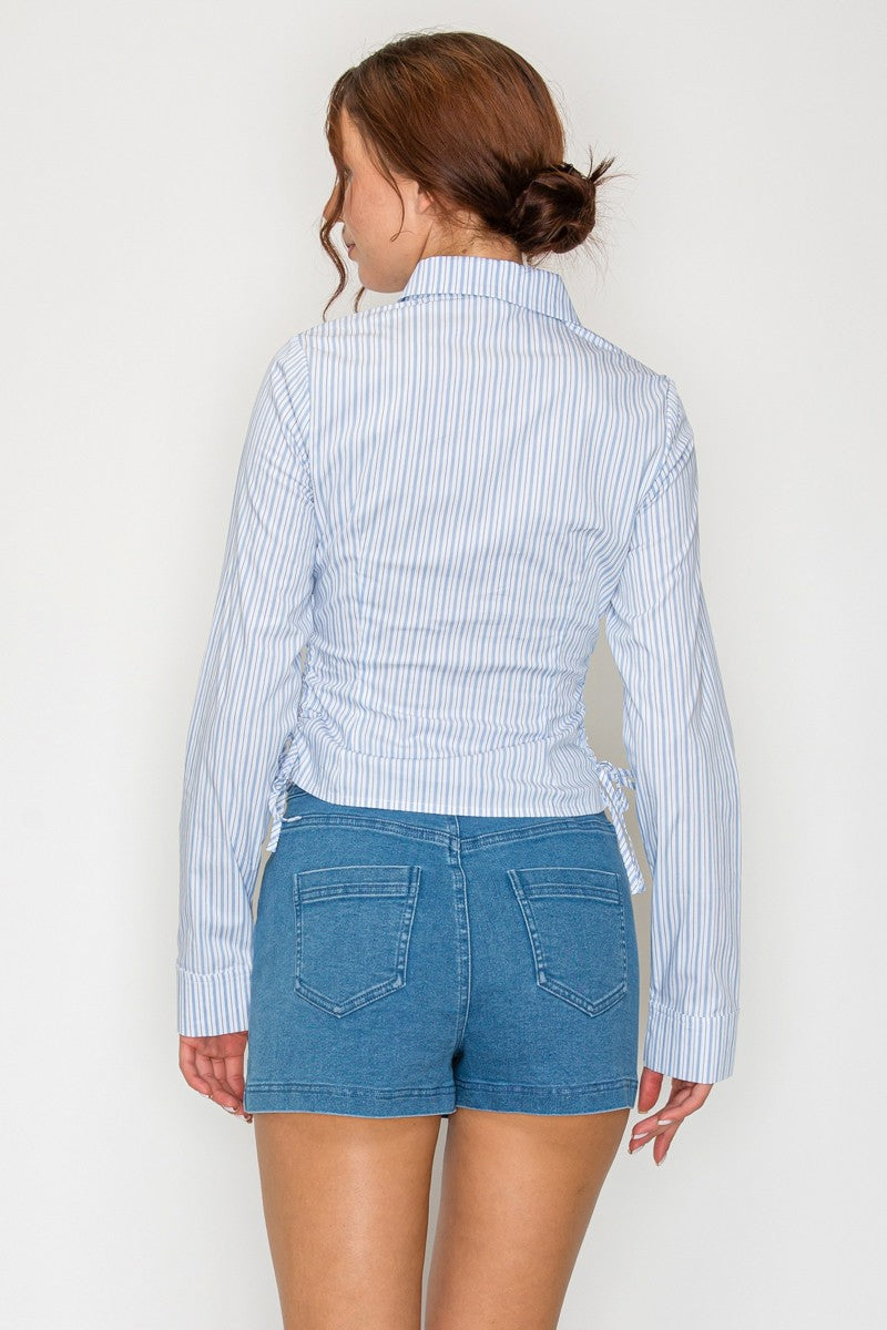 Stripe Side Ruched Shirt Top
