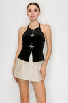 Bow Detailed Velvet Halter Top