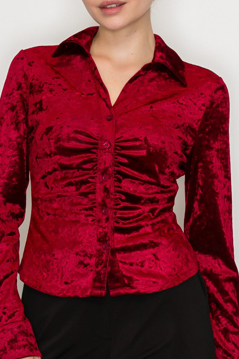 Button Down Velvet Mesh Shirt