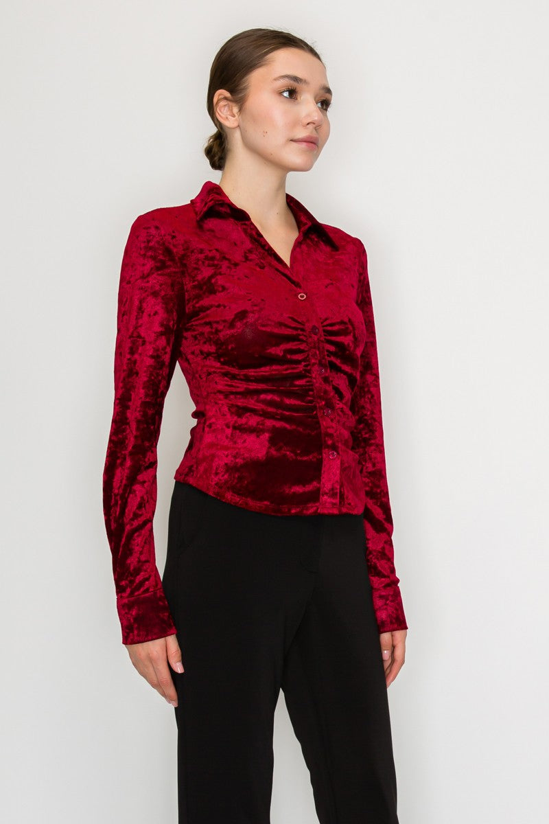 Button Down Velvet Mesh Shirt