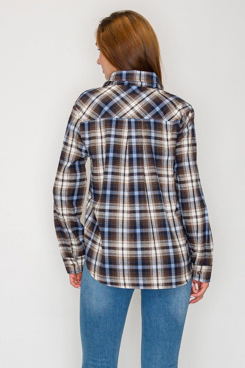 Curved Hem Plaid Shirt