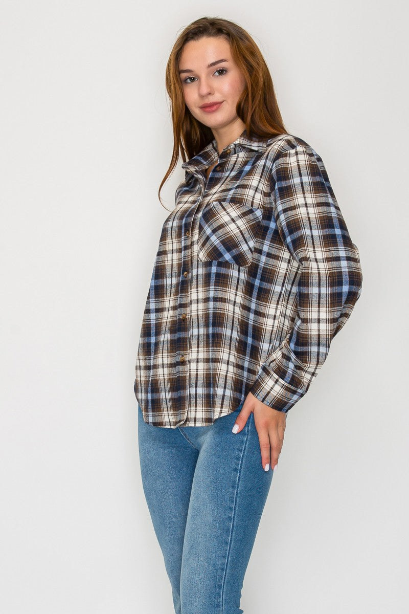 Curved Hem Plaid Shirt