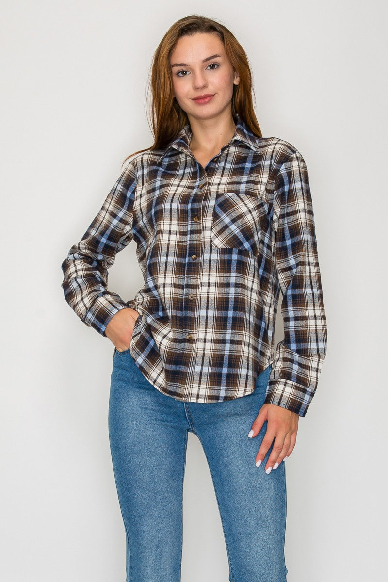 Curved Hem Plaid Shirt