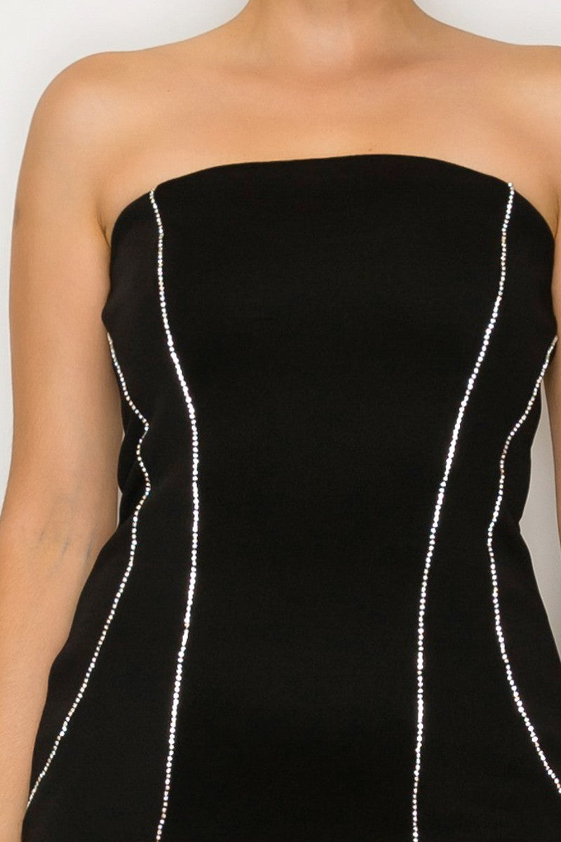 Rhinestone Seam Tube Mini Dress