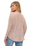 Soft blush dolman sleeve top featuring a textured lace design and a stylish zipper, ideal for casual wear from a Long Island boutique fashion.