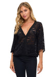 Surplice Lace Bell Sleeve Top