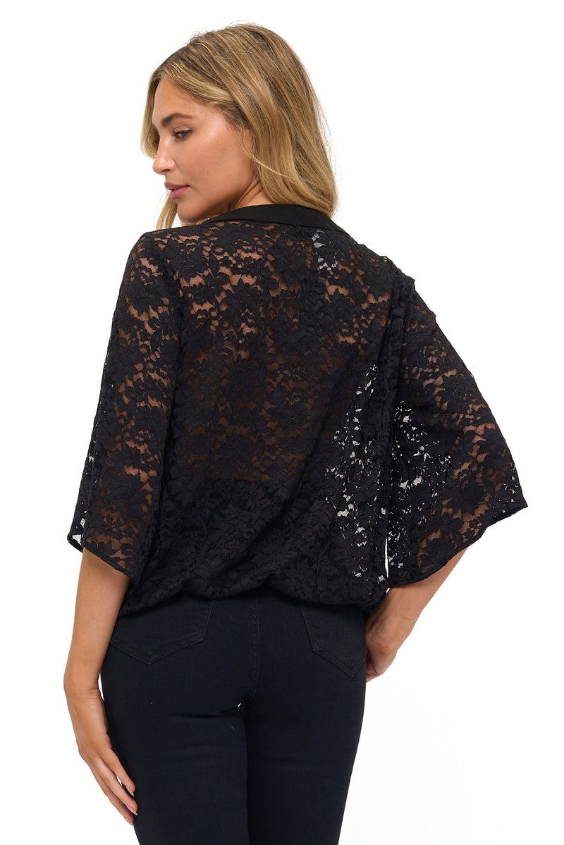 Surplice Lace Bell Sleeve Top