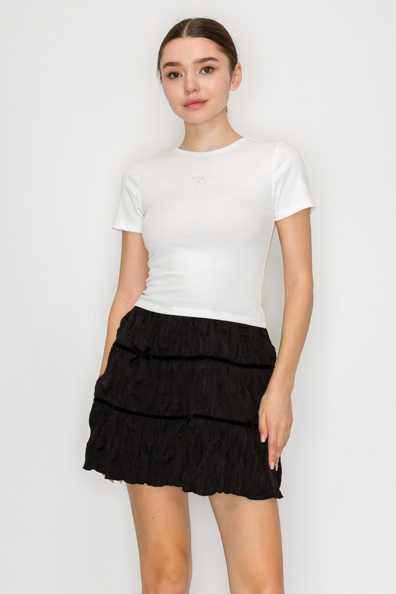 Rhinestone Ribbon Ribbed Crop Top