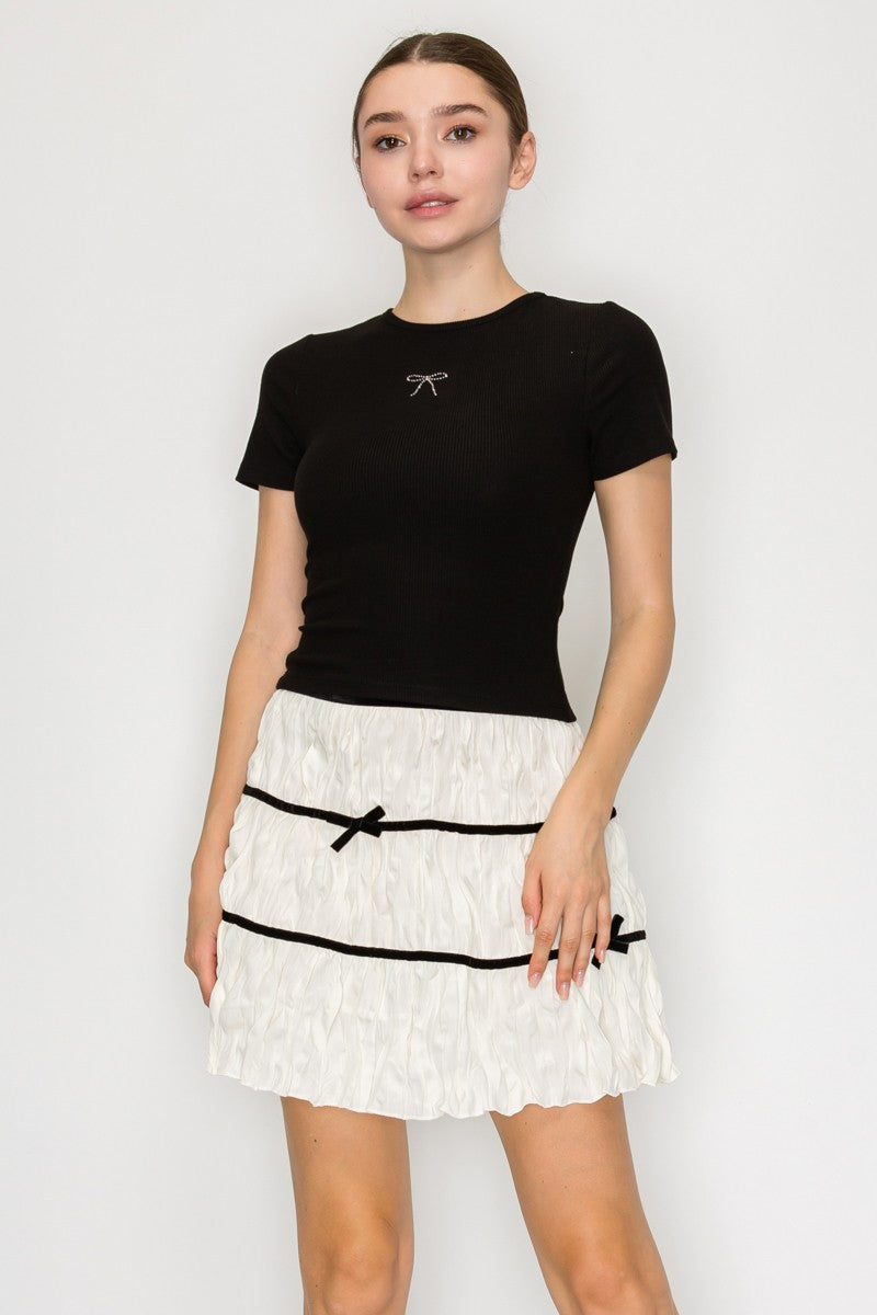 Rhinestone Ribbon Ribbed Crop Top