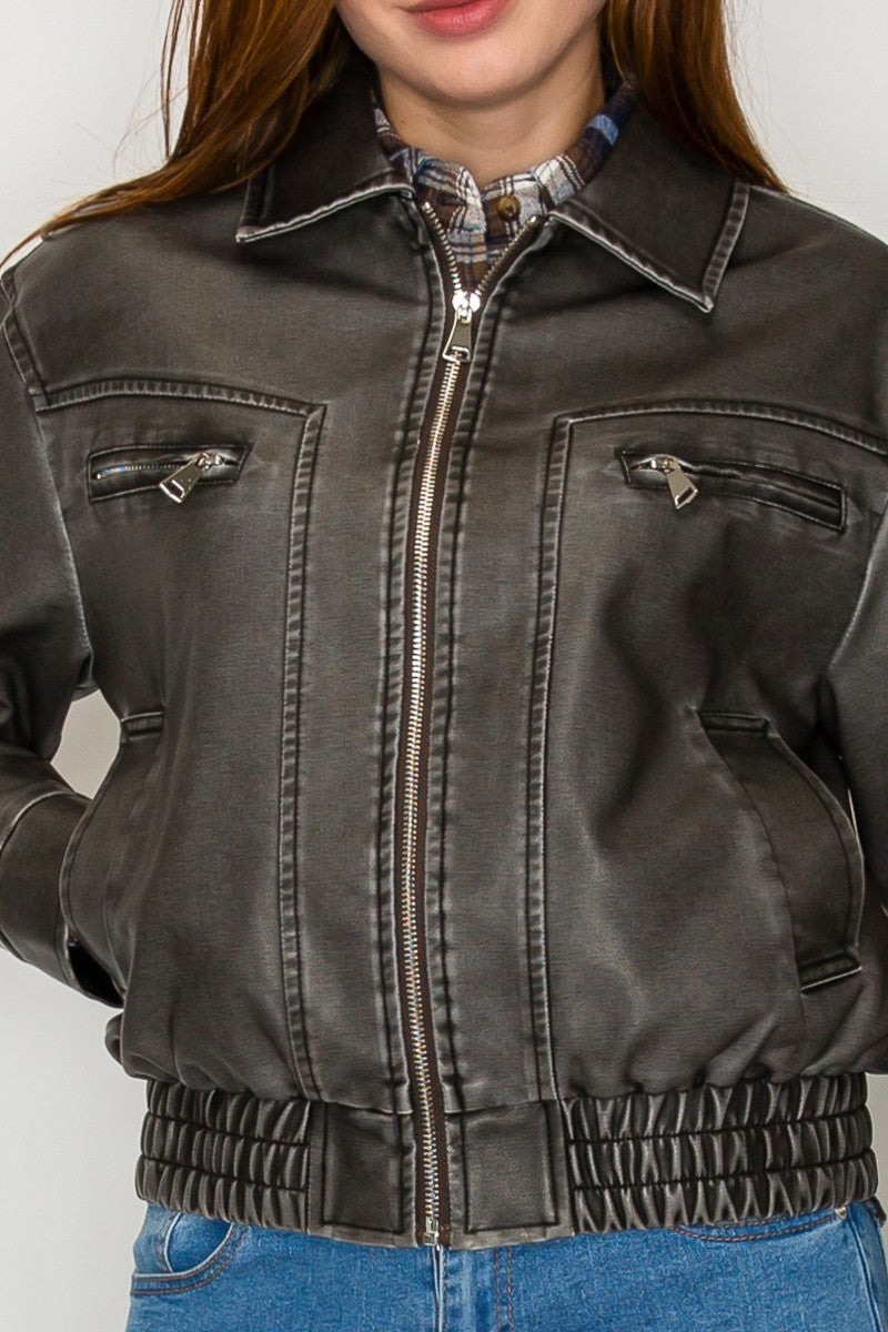 Front Zipper Faux Leather Jacket