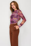 Sabrina Neck Graphic Mesh Top