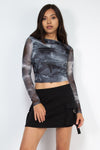 Sabrina Neck Graphic Mesh Top