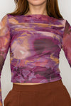 Sabrina Neck Graphic Mesh Top