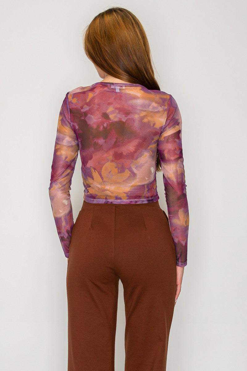 Sabrina Neck Graphic Mesh Top