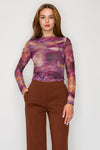 Sabrina Neck Graphic Mesh Top