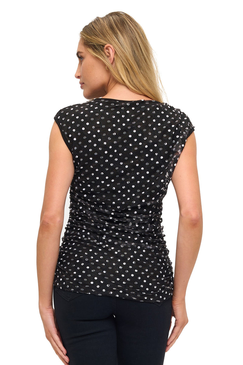 Polka Dot Lace Ruched Tank Top