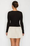 Black rhinestone bow knit top with square neckline and long sleeves – available at TW Off Price. back view 