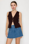 Gold Button Hem Slit Sweater Vest