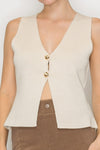 Gold Button Hem Slit Sweater Vest
