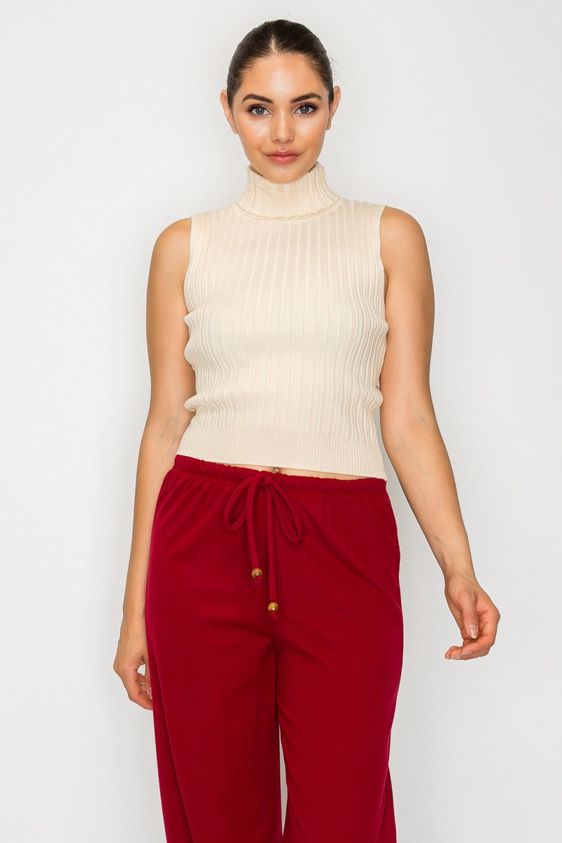 Turtle Neck Sleeveless Sweater Top