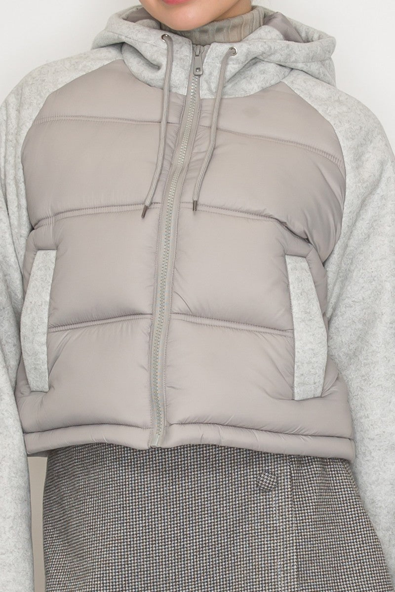 Hoodie Zip-Up Quilted Crop Jacket