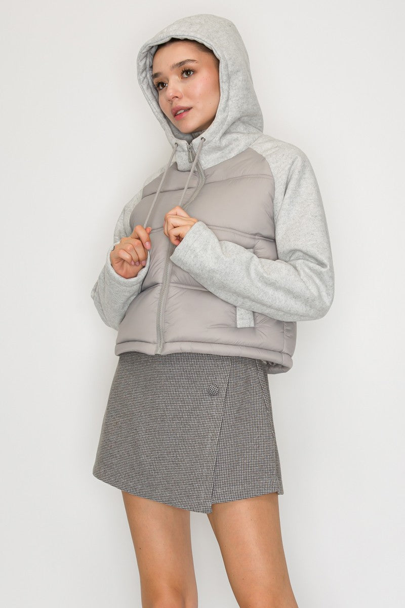 Hoodie Zip-Up Quilted Crop Jacket