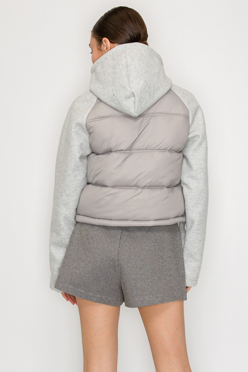 Hoodie Zip-Up Quilted Crop Jacket