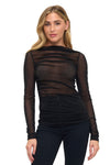 Long Sleeve Sparkle Mesh Ruched Top