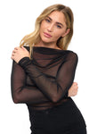 Long Sleeve Sparkle Mesh Ruched Top