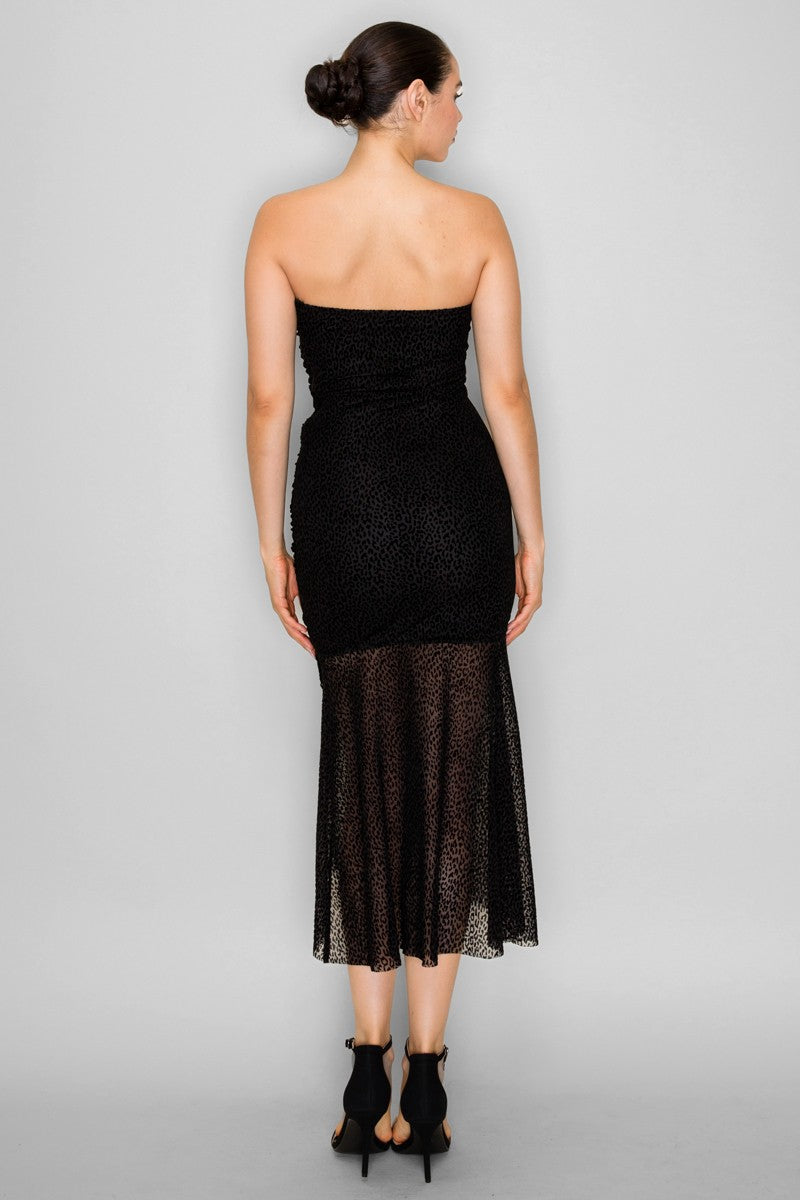 Animal Print Mesh Tube Dress