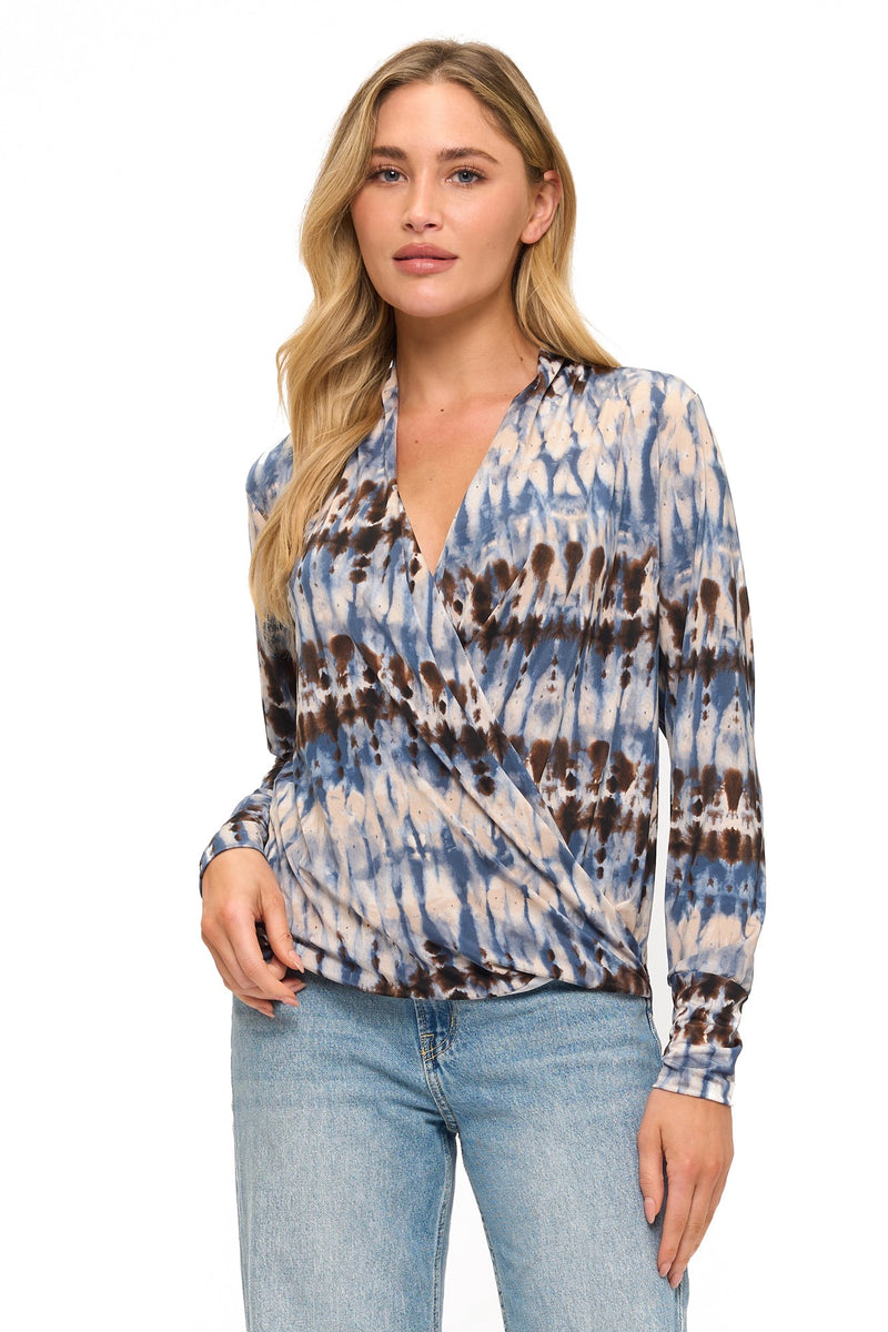 Blue Tie Dye Surplice Top