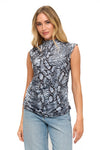 Snake Skin Printed Ruched High Neck Top