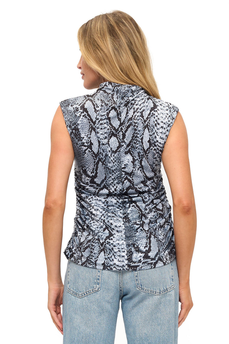 Snake Skin Printed Ruched High Neck Top