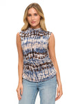 Blue Tie Dye Ruched High Neck Top